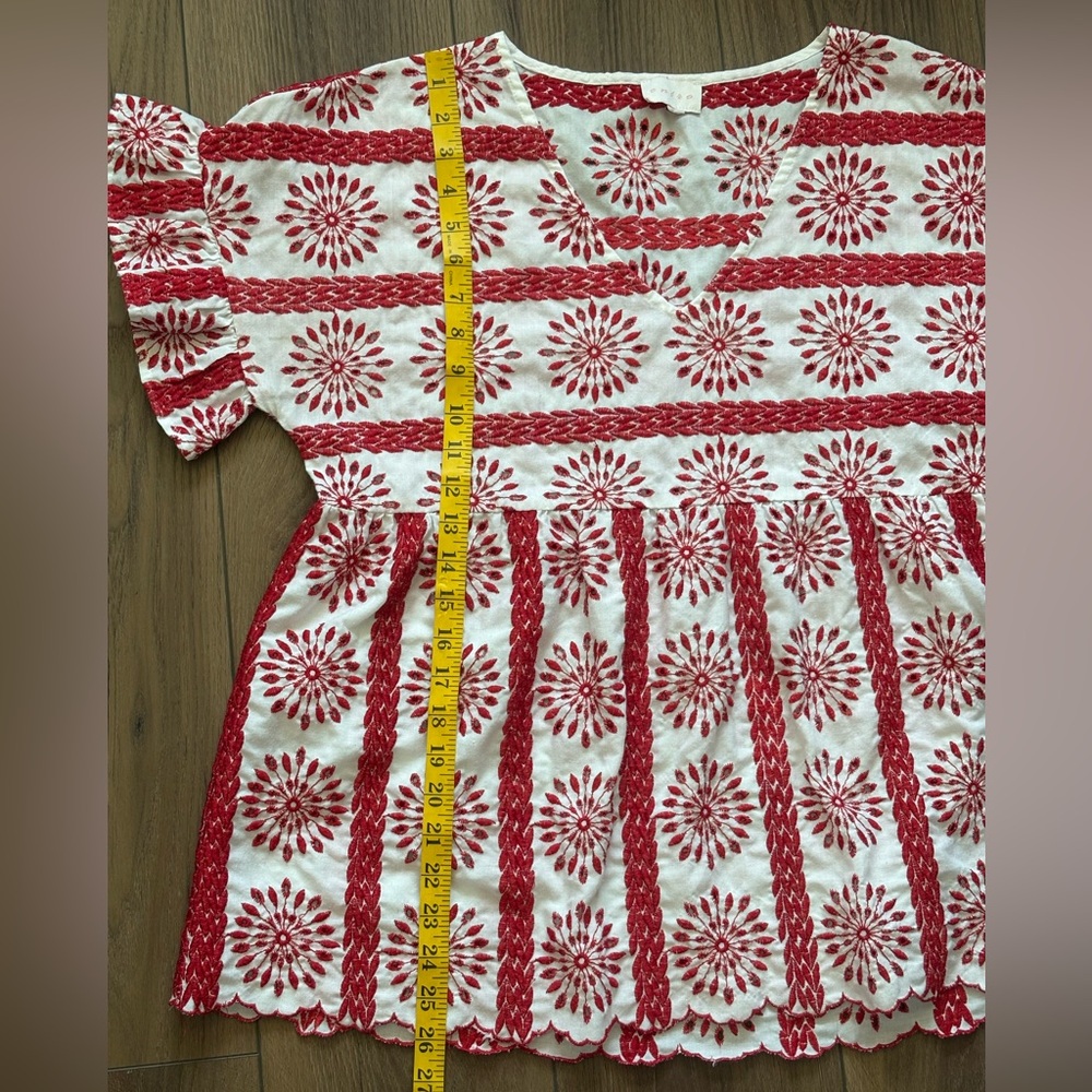 Entro Women's Boho Embroidered Blouse Size L Ruffle Sleeve Floral Preppy Cottage - Picture 7 of 8
